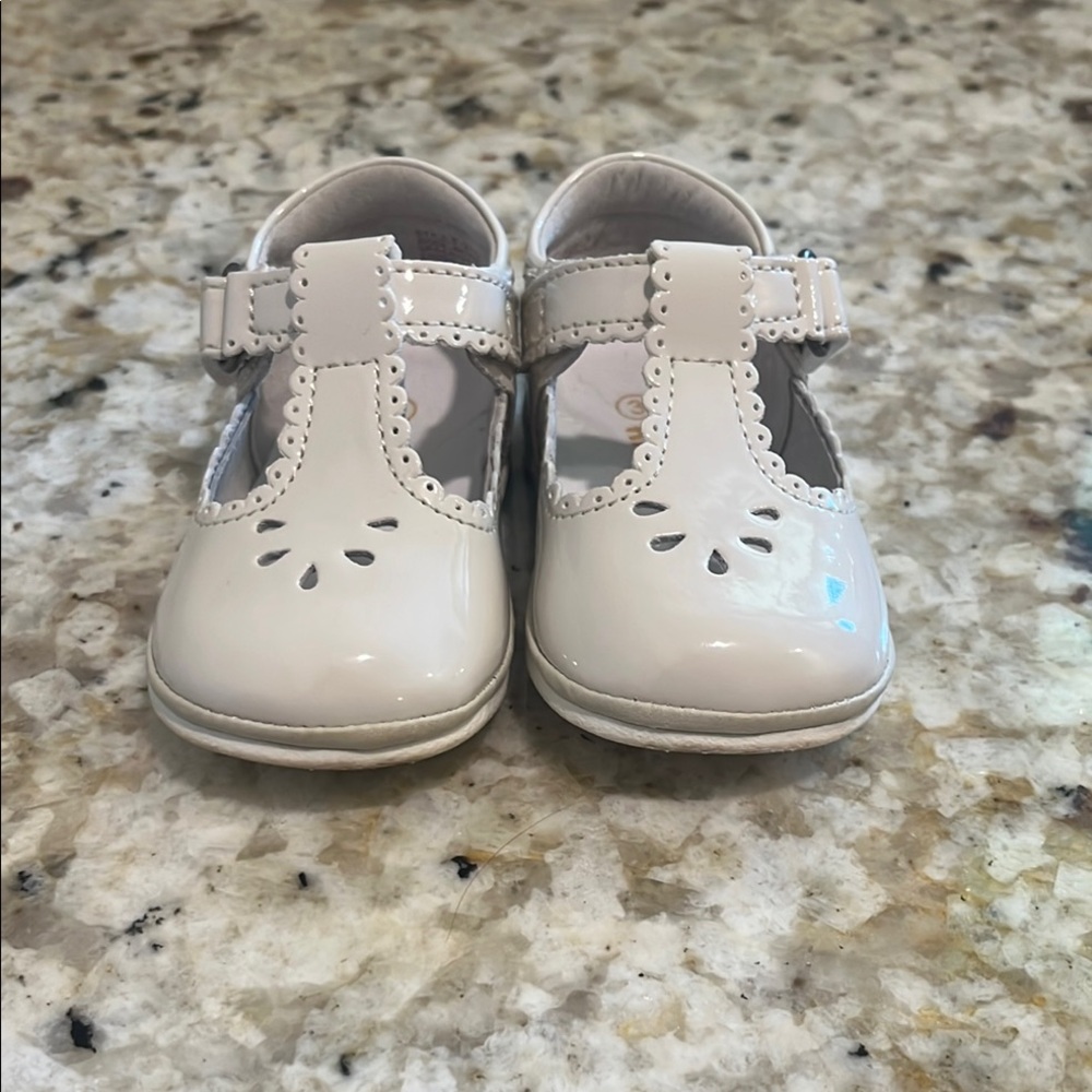 Angel Cream Dress Shoes with T-Strap and Perforated Design